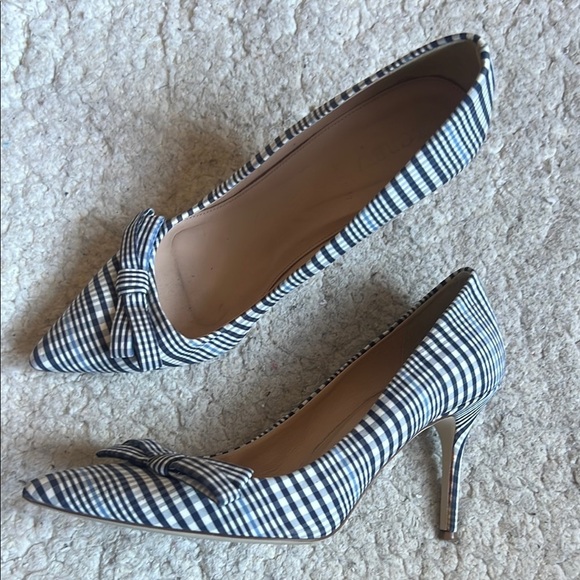 J. Crew Blue and White Heels with Bow and Pointed Toe - Picture 12 of 12